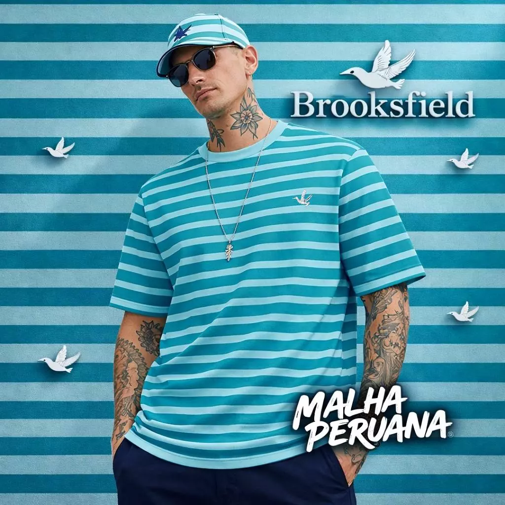 CAMISETA PERUANA BROOKSFIELD - AZUL TURQUESA C/ AZUL BEBE (CLONE)