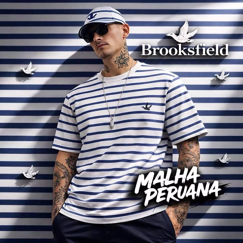 CAMISETA PERUANA BROOKSFIELD - AZUL C/ BRANCO