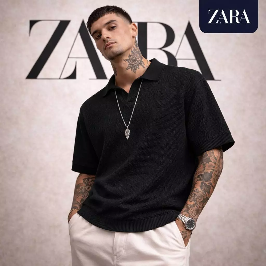 CAMISA ZARA KNIT ESTRUTURADA WAFFLE TEXTURIZADA 