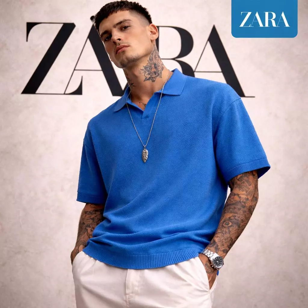 CAMISA ZARA KNIT ESTRUTURADA WAFFLE TEXTURIZADA