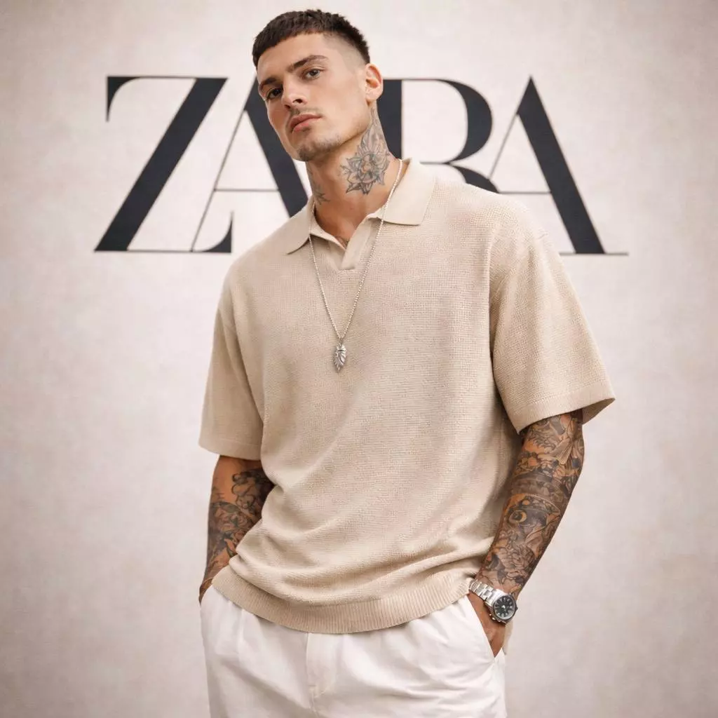 CAMISA ZARA KNIT ESTRUTURADA WAFFLE TEXTURIZADA